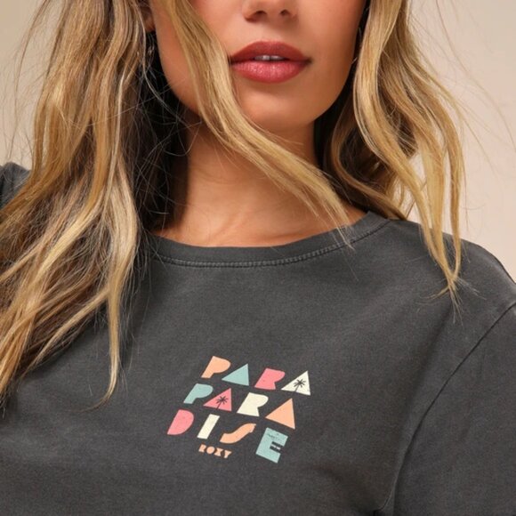 Roxy Para Paradise Washed Charcoal Cropped Graphic Tee - Picture 4 of 4